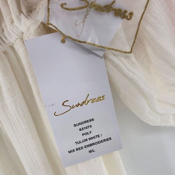 Sundress Poly Dress in Tulum White & Mix Red Embroideries - Picture 4 of 9